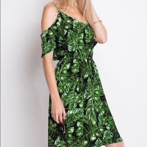 Tropical Leaf Off the Shoulder Dress